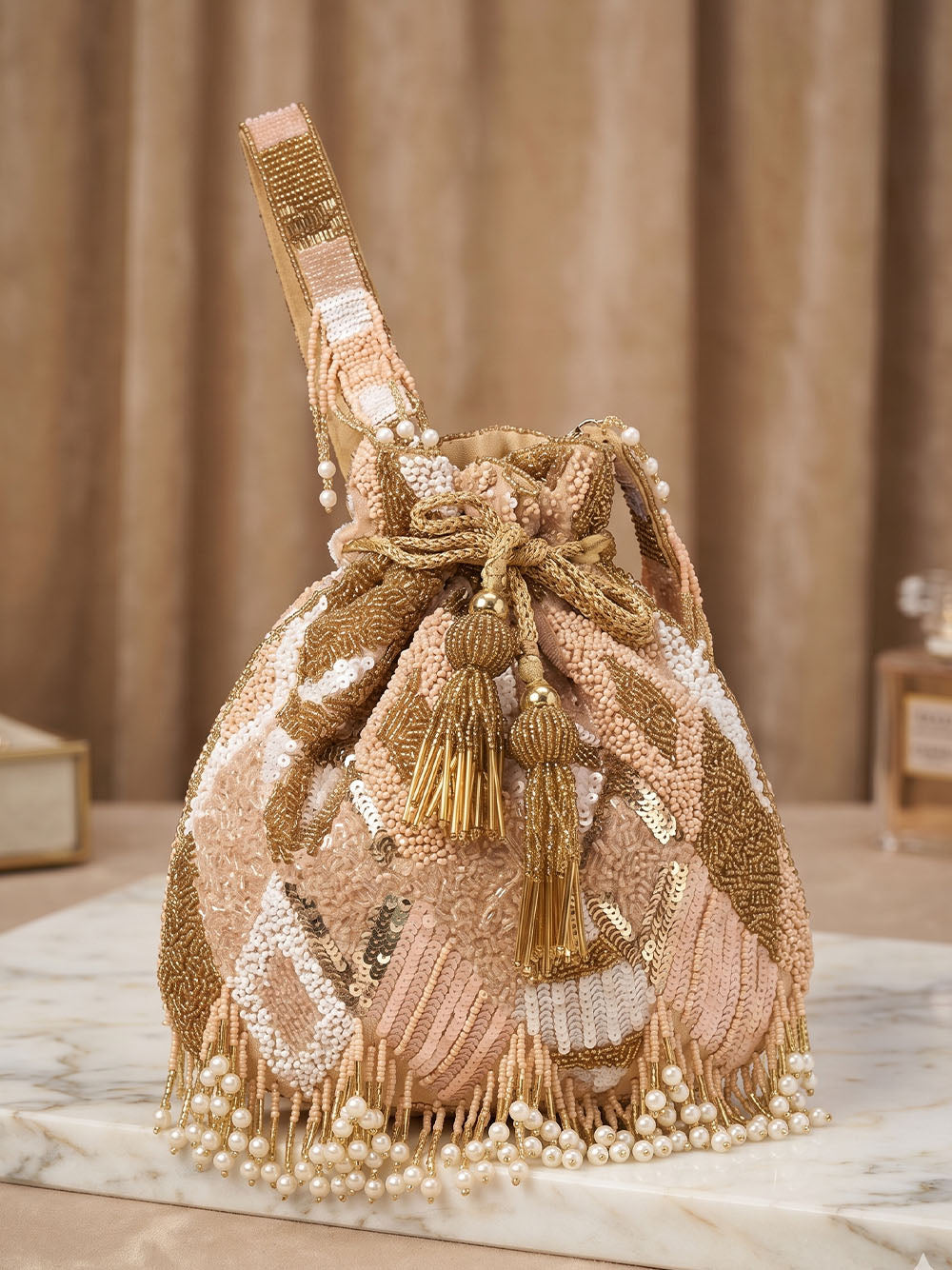 Gold Sequin Silk Potli
