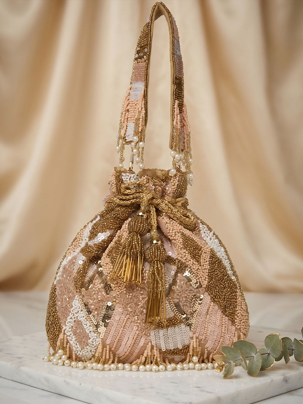 Gold Sequin Silk Potli