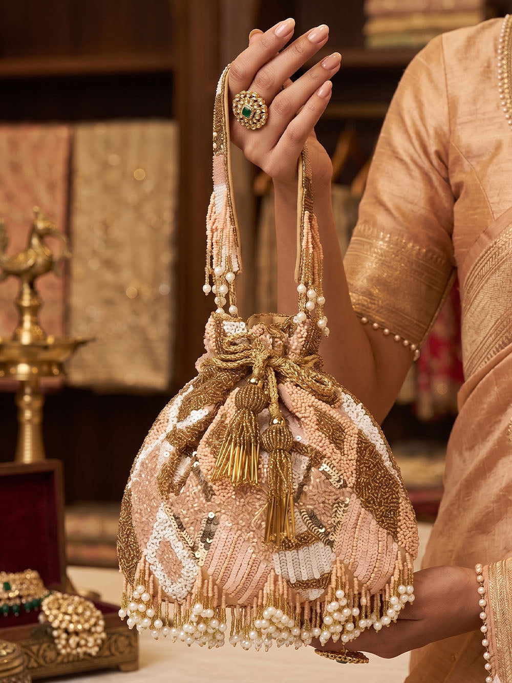 Gold Sequin Silk Potli