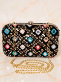 Black Vegan Leather Sequin Clutch Bag