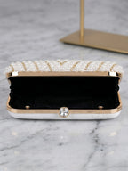 White Vegan Leather Pearl Clutch Bag