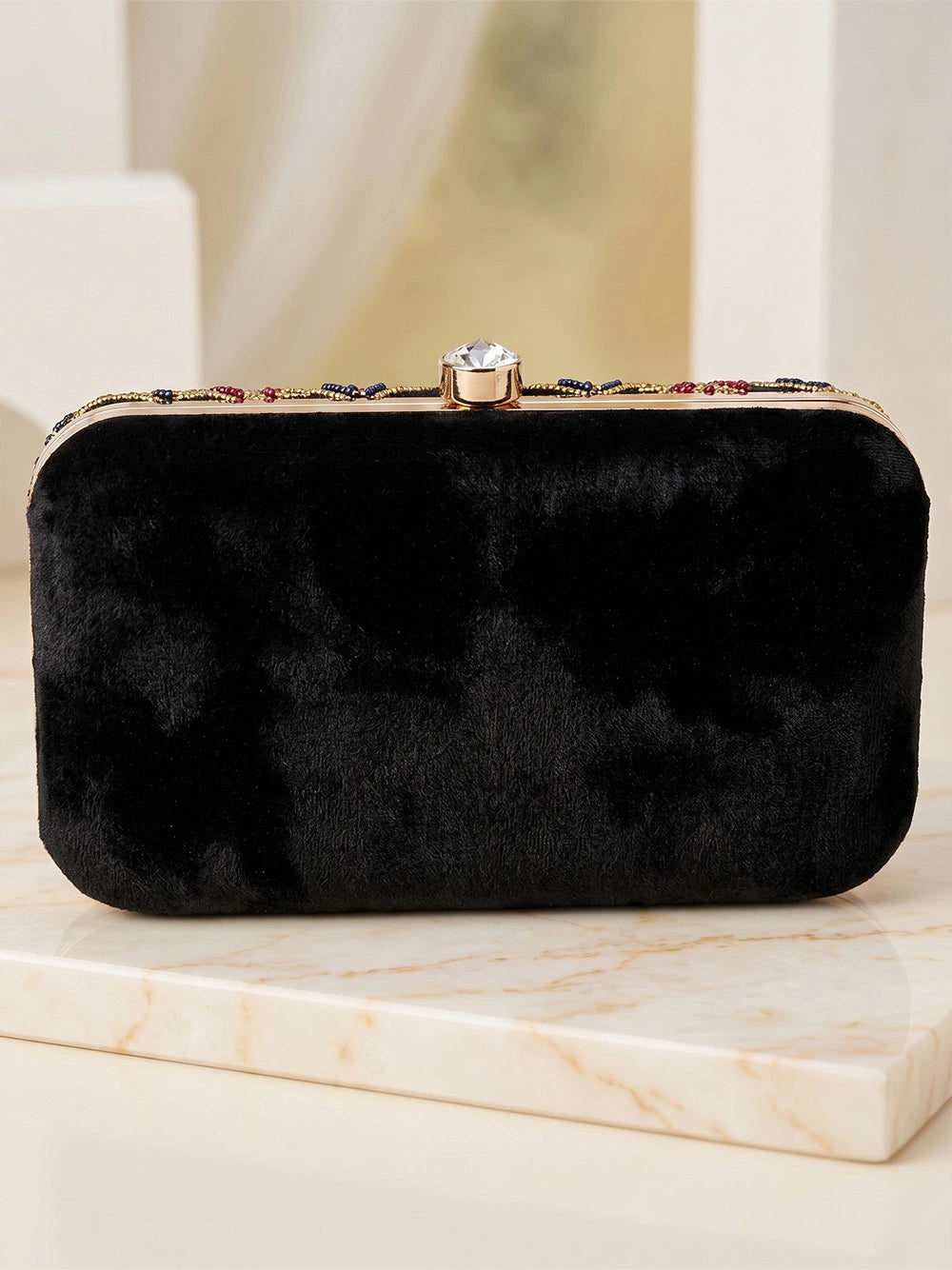 Black Vegan Leather Sequin Clutch Bag