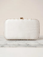 White Vegan Leather Pearl Clutch Bag