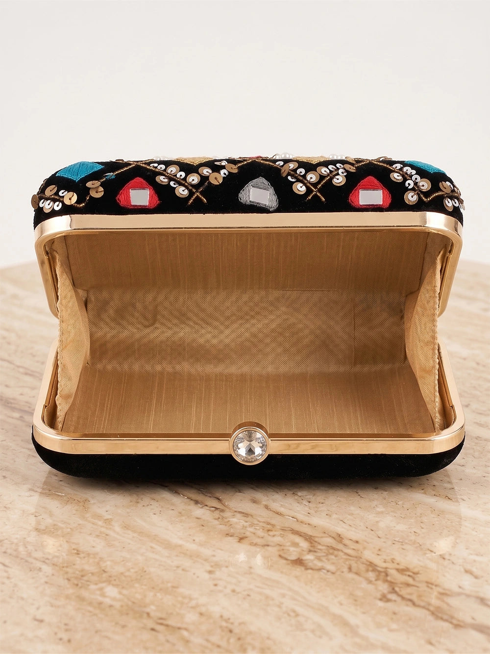 Black Vegan Leather Sequin Clutch Bag