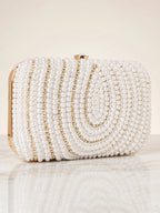 White Vegan Leather Pearl Clutch Bag