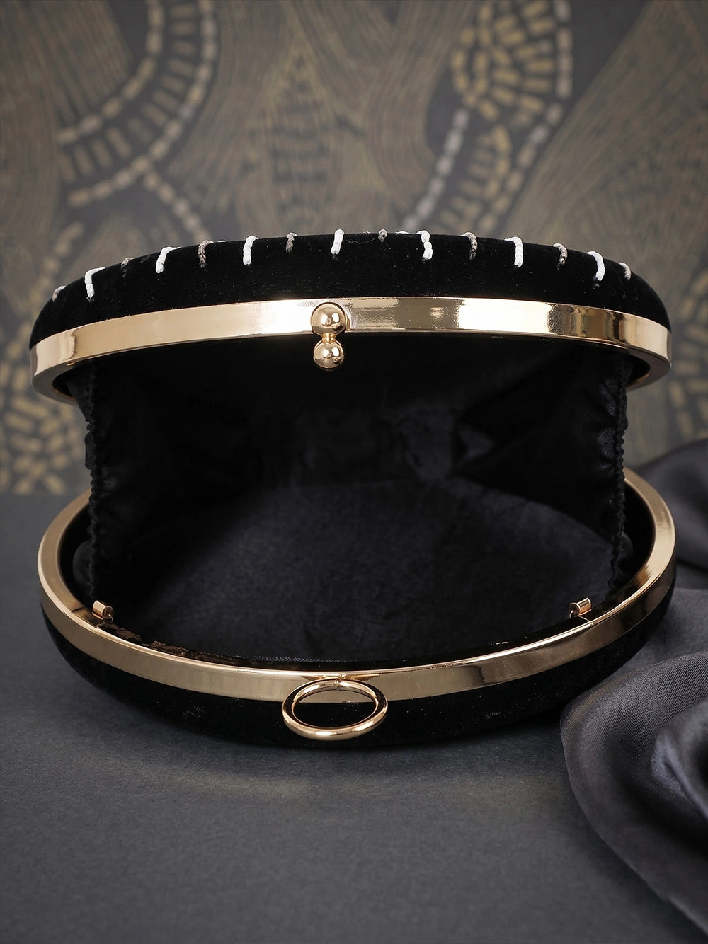 Black Velvet Sequin Clutch Bag