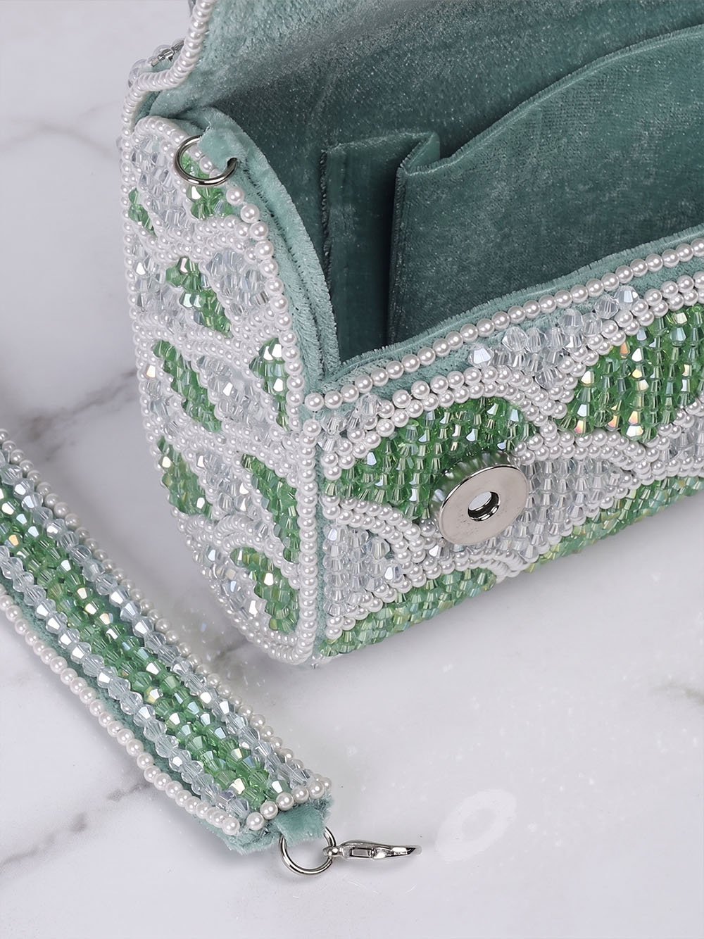 Mint & White Floral Crystal Clutch