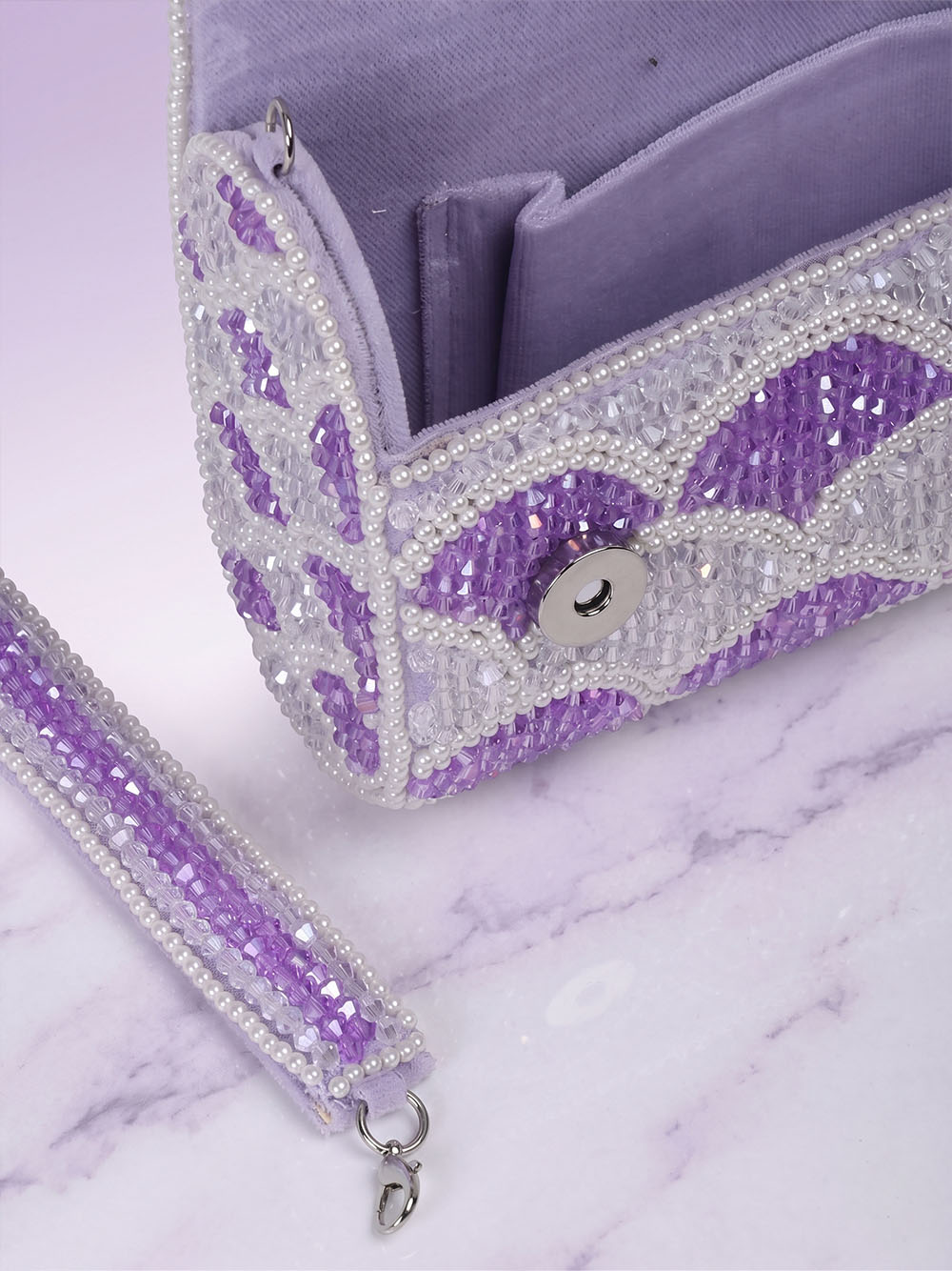 Purple Floral Crystal Clutch