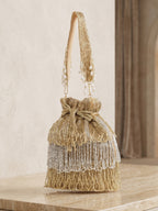 Women's Gold Embellished Silk Potli