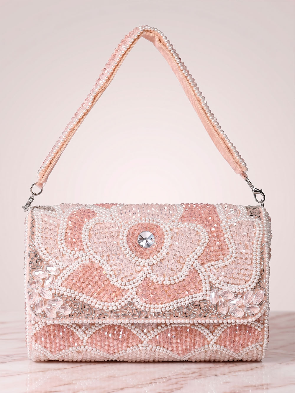 Pink Floral Crystal Clutch