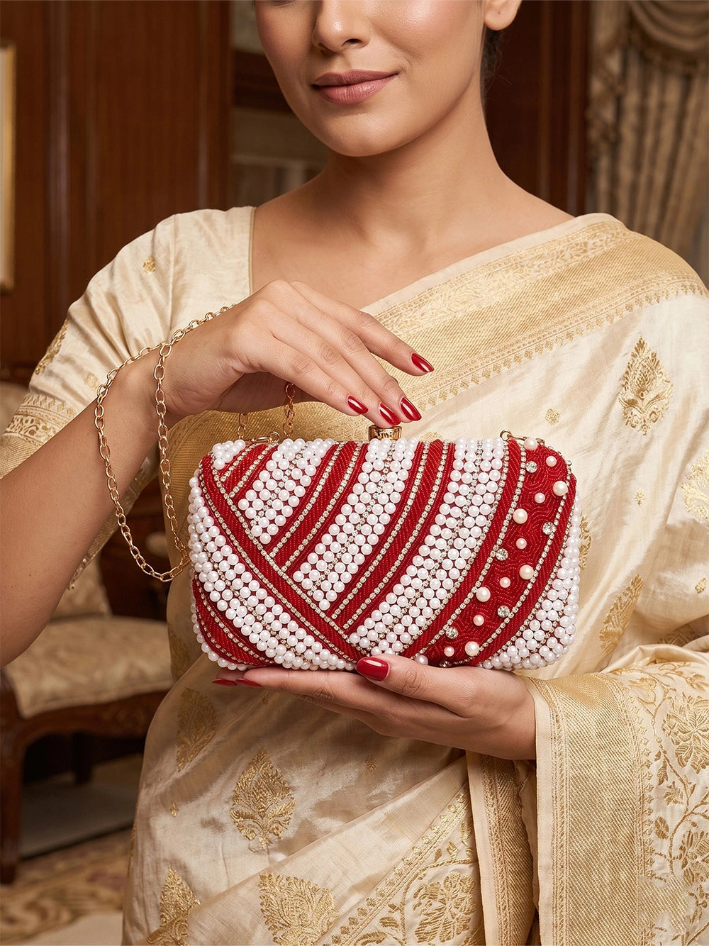 Maroon Vegan Leather Sequin Clutch Bag