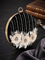 Black Velvet Sequin Clutch Bag
