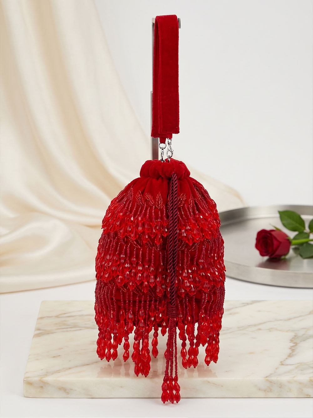 Women's Red Beaded Potli