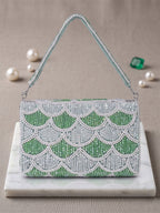 Mint & White Floral Crystal Clutch