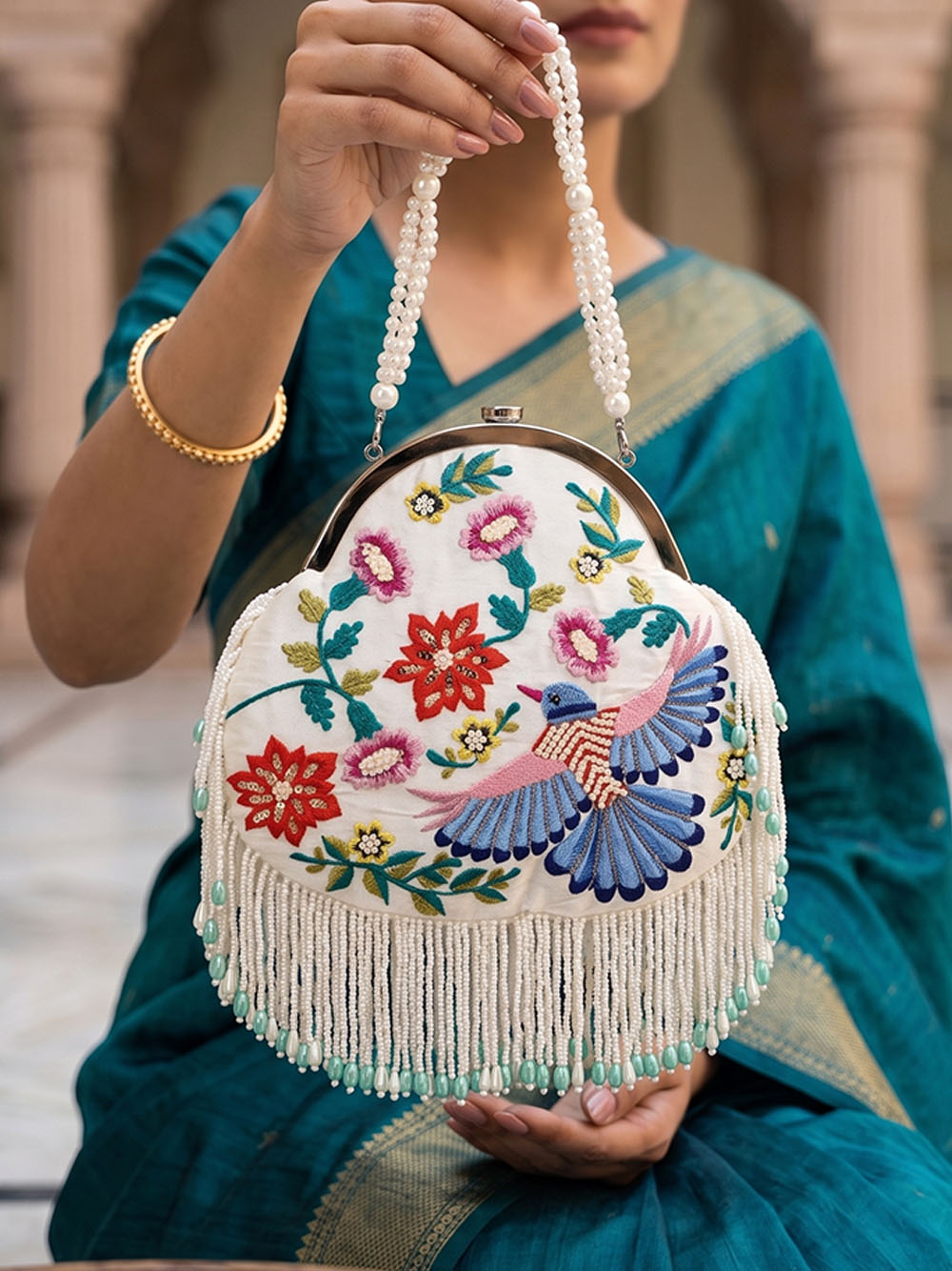 Women's White Potli Bag