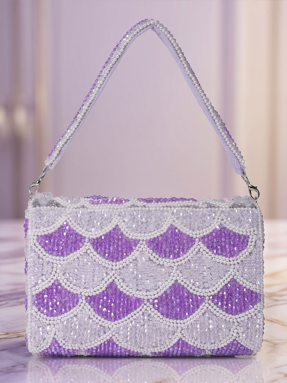 Purple Floral Crystal Clutch