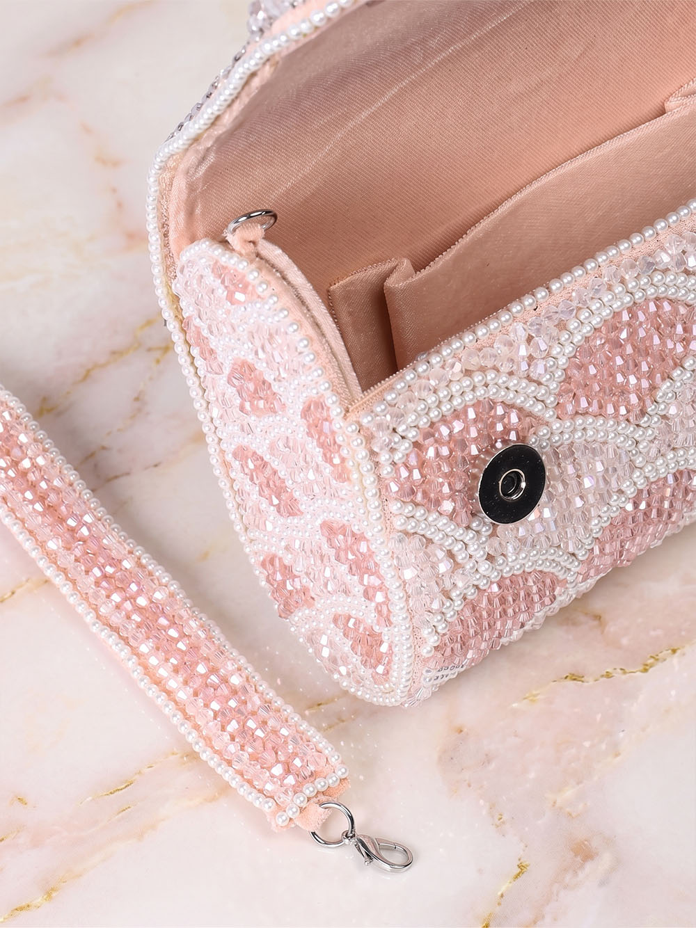 Pink Floral Crystal Clutch