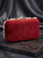 Maroon Vegan Leather Sequin Clutch Bag