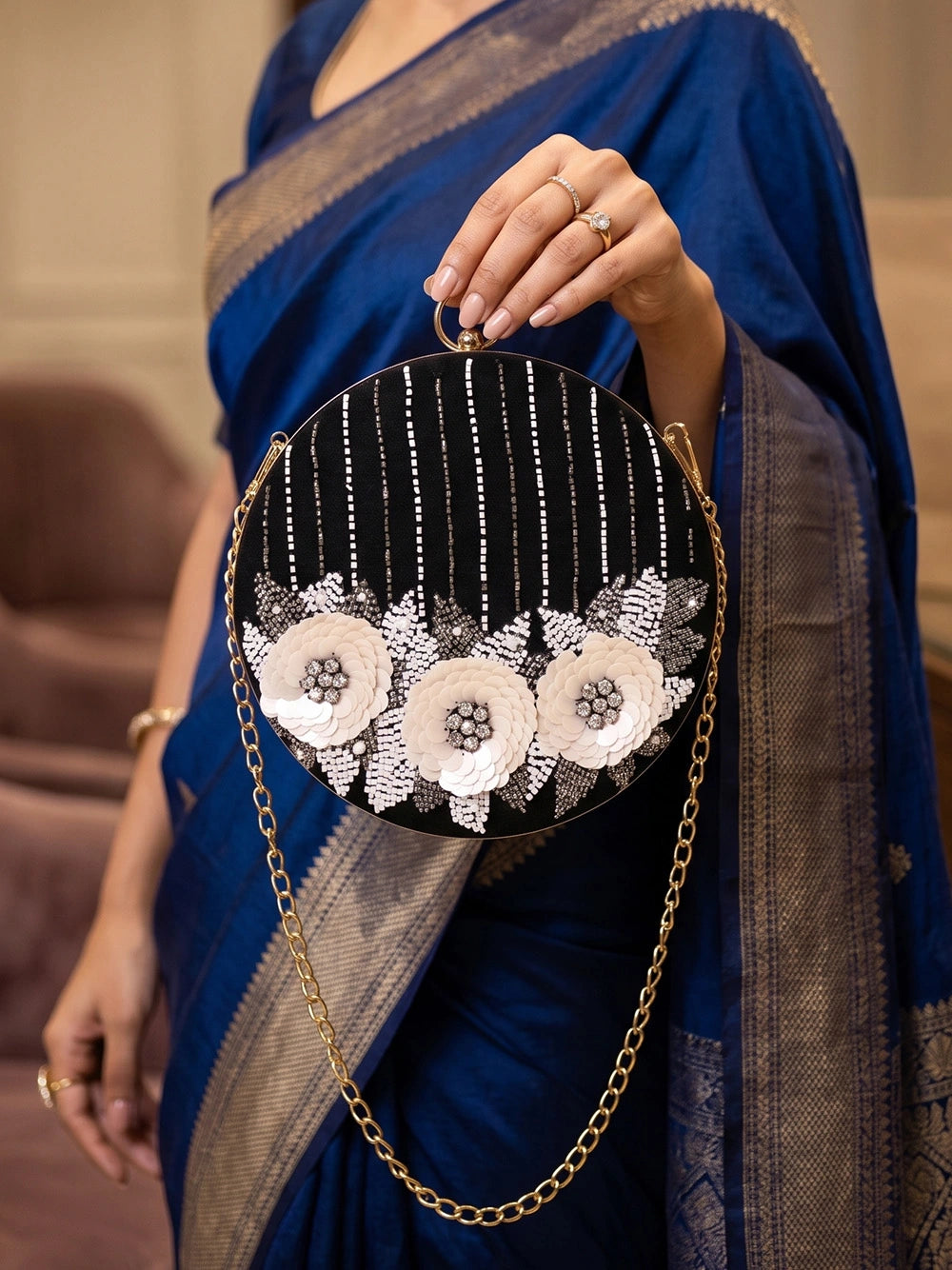 Black Velvet Sequin Clutch Bag