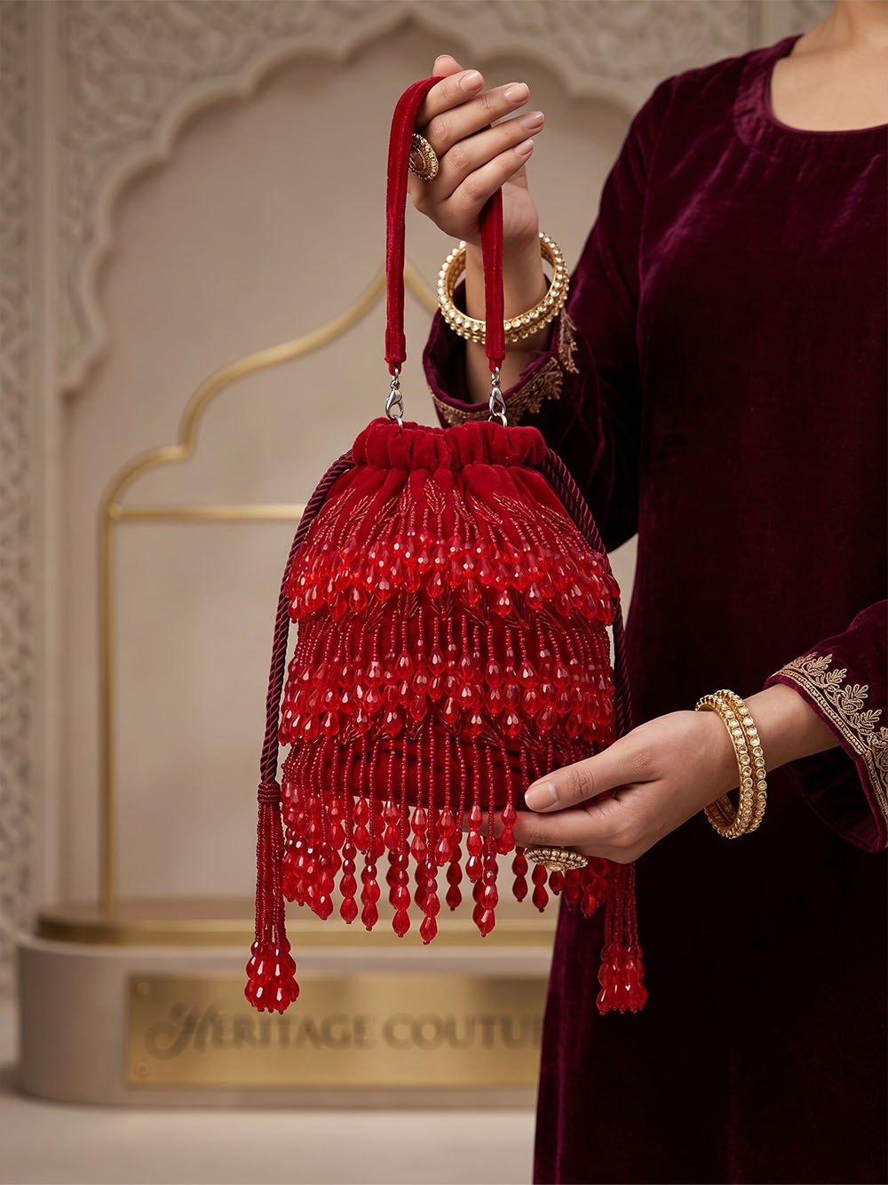 Women's Red Beaded Potli