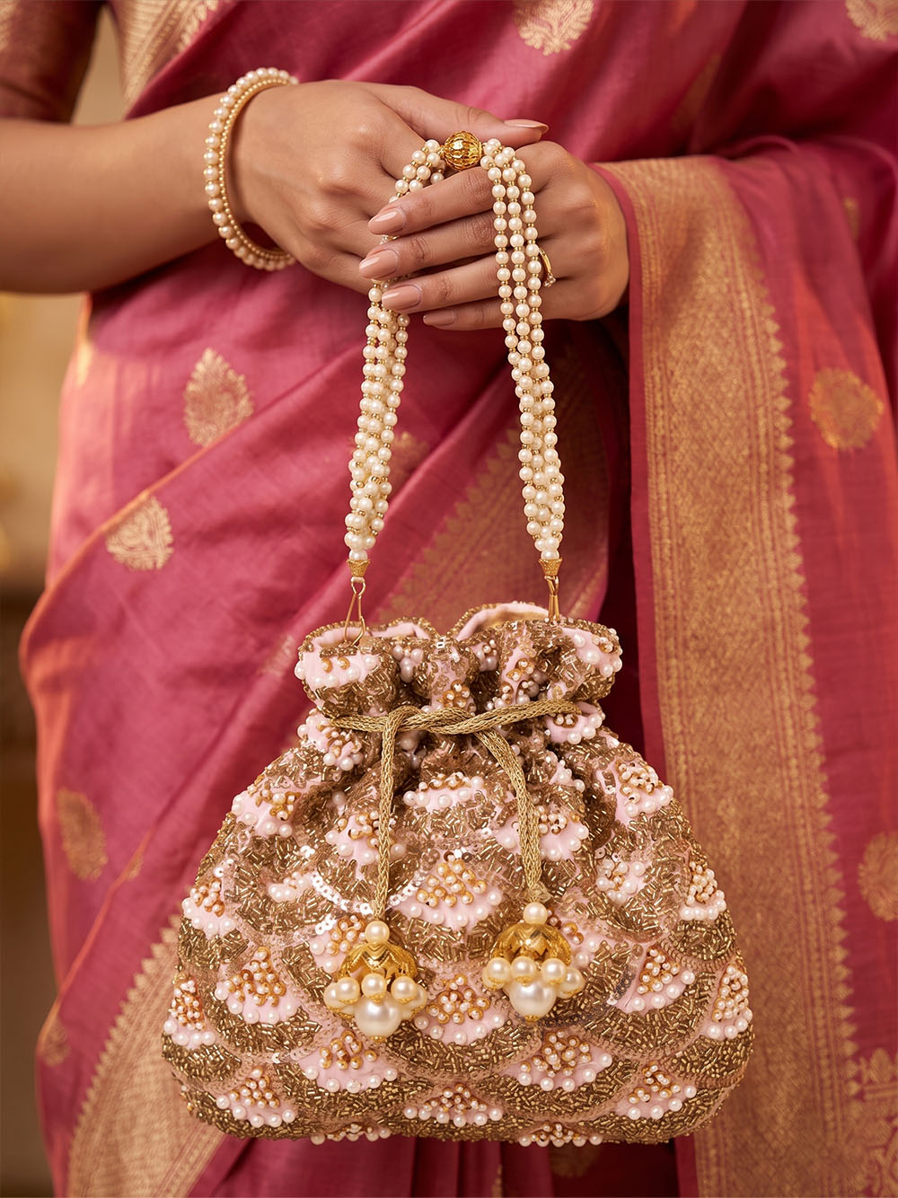 Handcrafted Women's Golden Potli