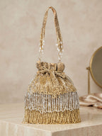 Women's Gold Embellished Silk Potli