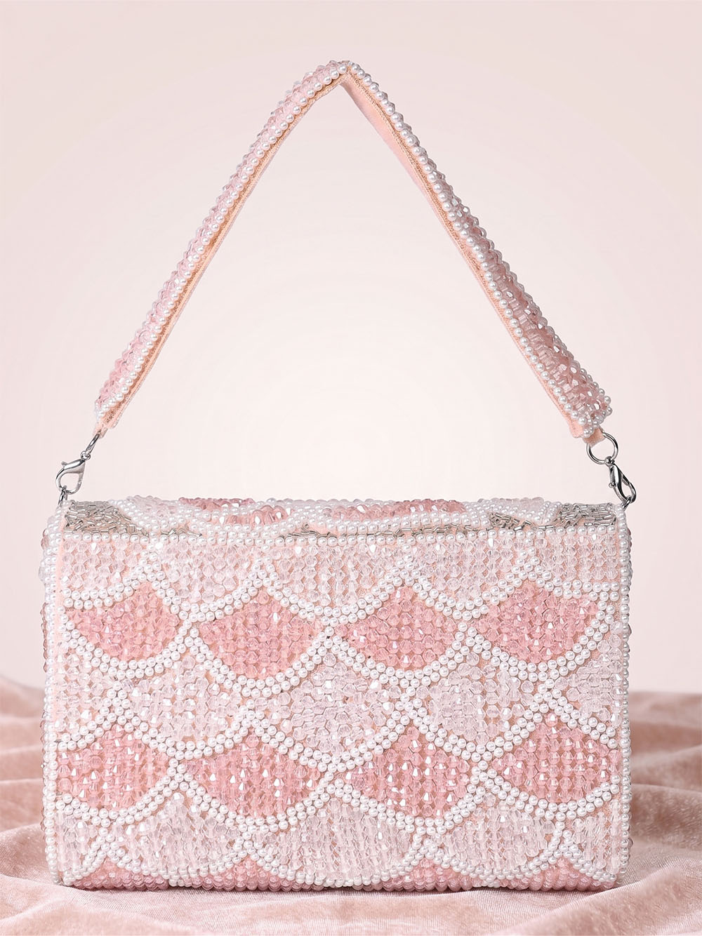 Pink Floral Crystal Clutch