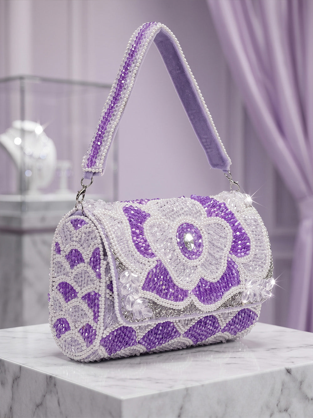Purple Floral Crystal Clutch