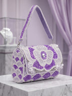 Purple Floral Crystal Clutch