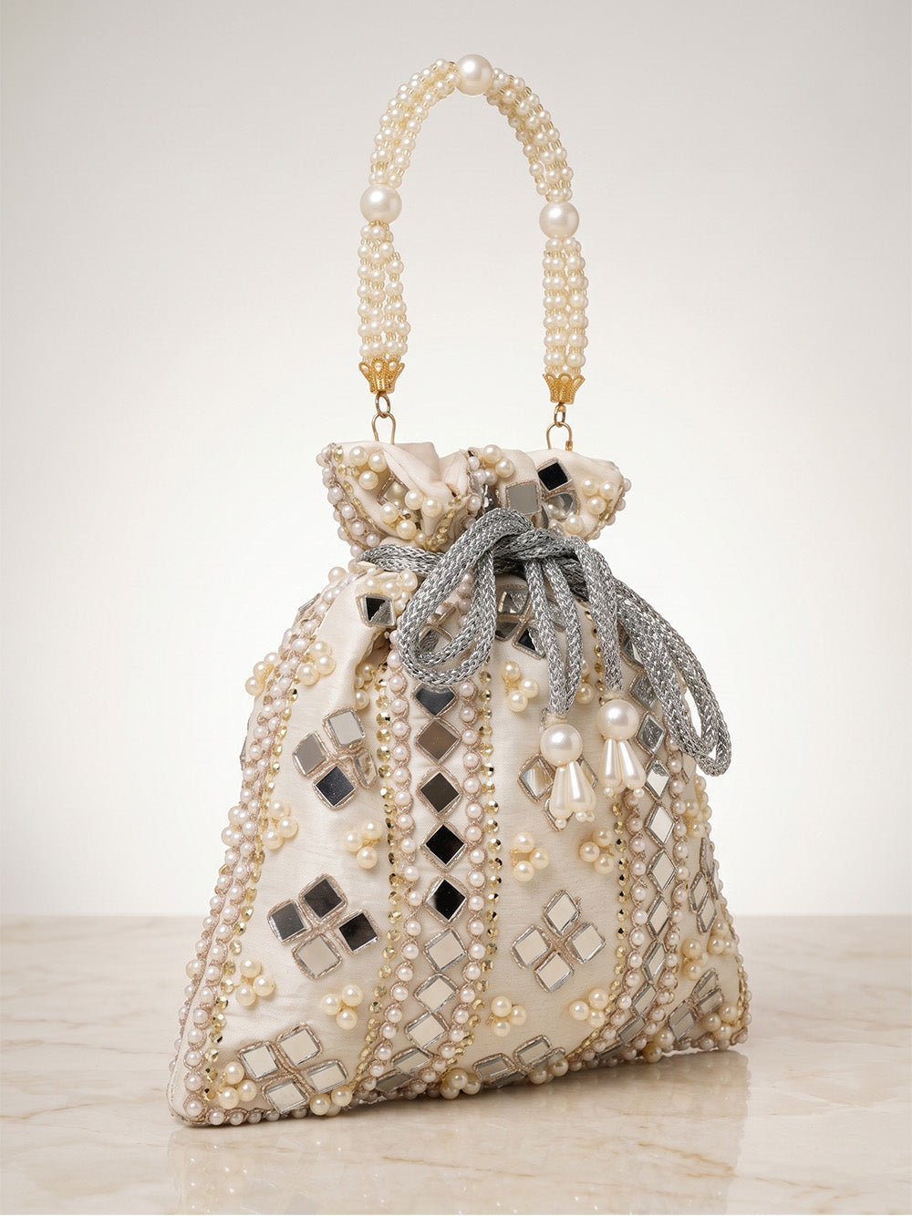 Handcrafted Women's Cream Potli