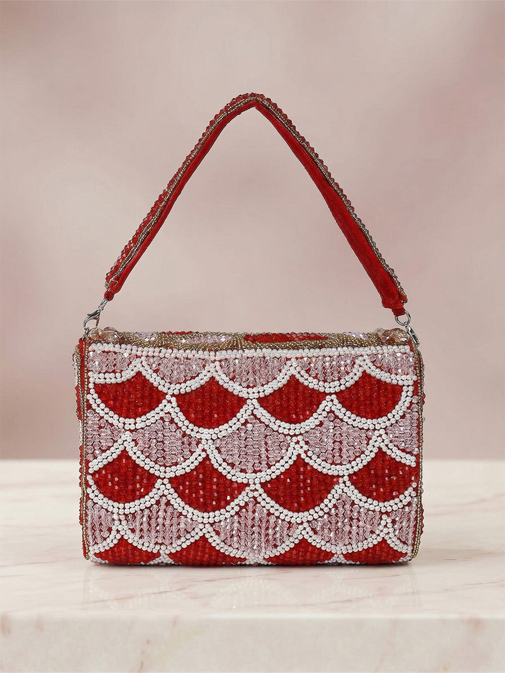 Red Floral Crystal Clutch