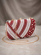 Maroon Vegan Leather Sequin Clutch Bag