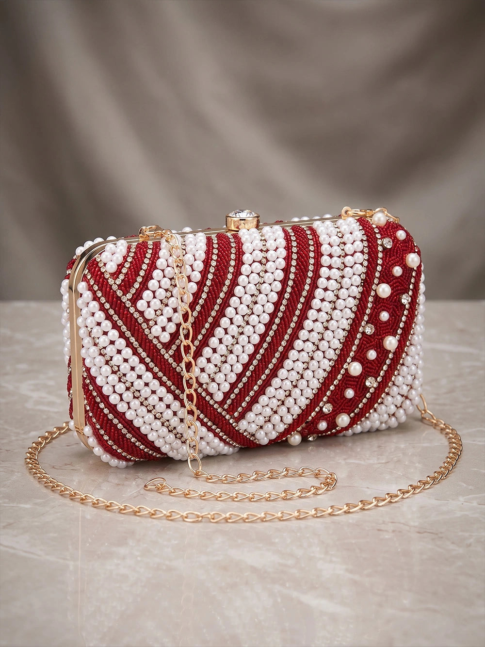 Maroon Vegan Leather Sequin Clutch Bag