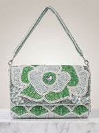 Mint & White Floral Crystal Clutch