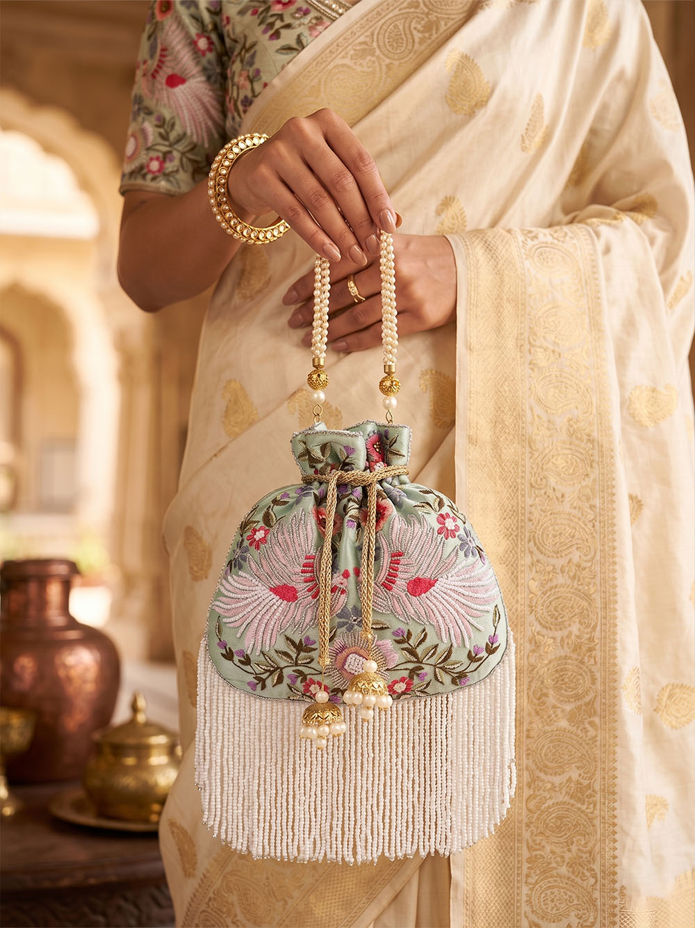 Handcrafted Women's Silver Potli
