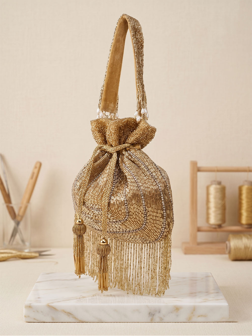 Women's Gold Velvet Potli