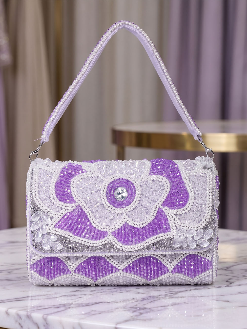 Purple Floral Crystal Clutch