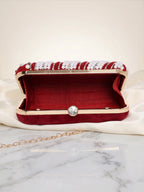 Maroon Vegan Leather Sequin Clutch Bag