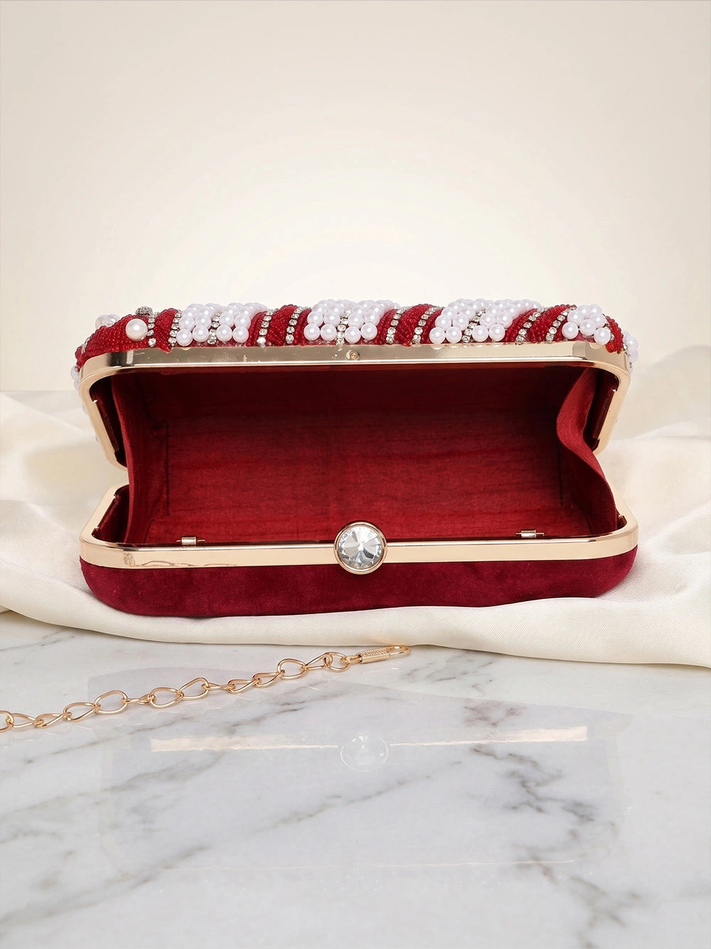 Maroon Vegan Leather Sequin Clutch Bag