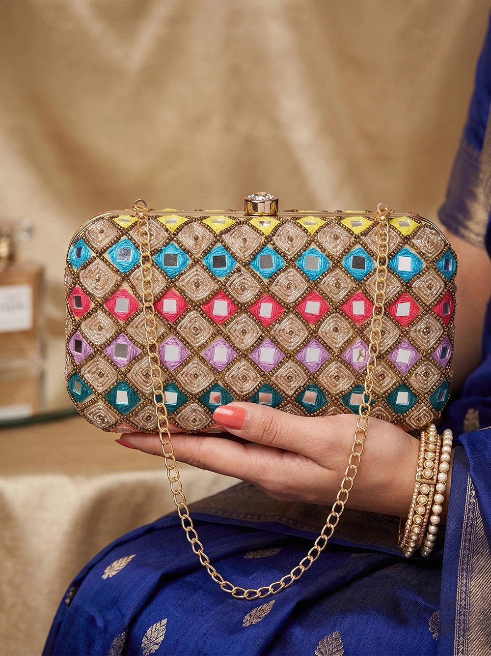 Multicolor Silk Sequin Clutch Bag