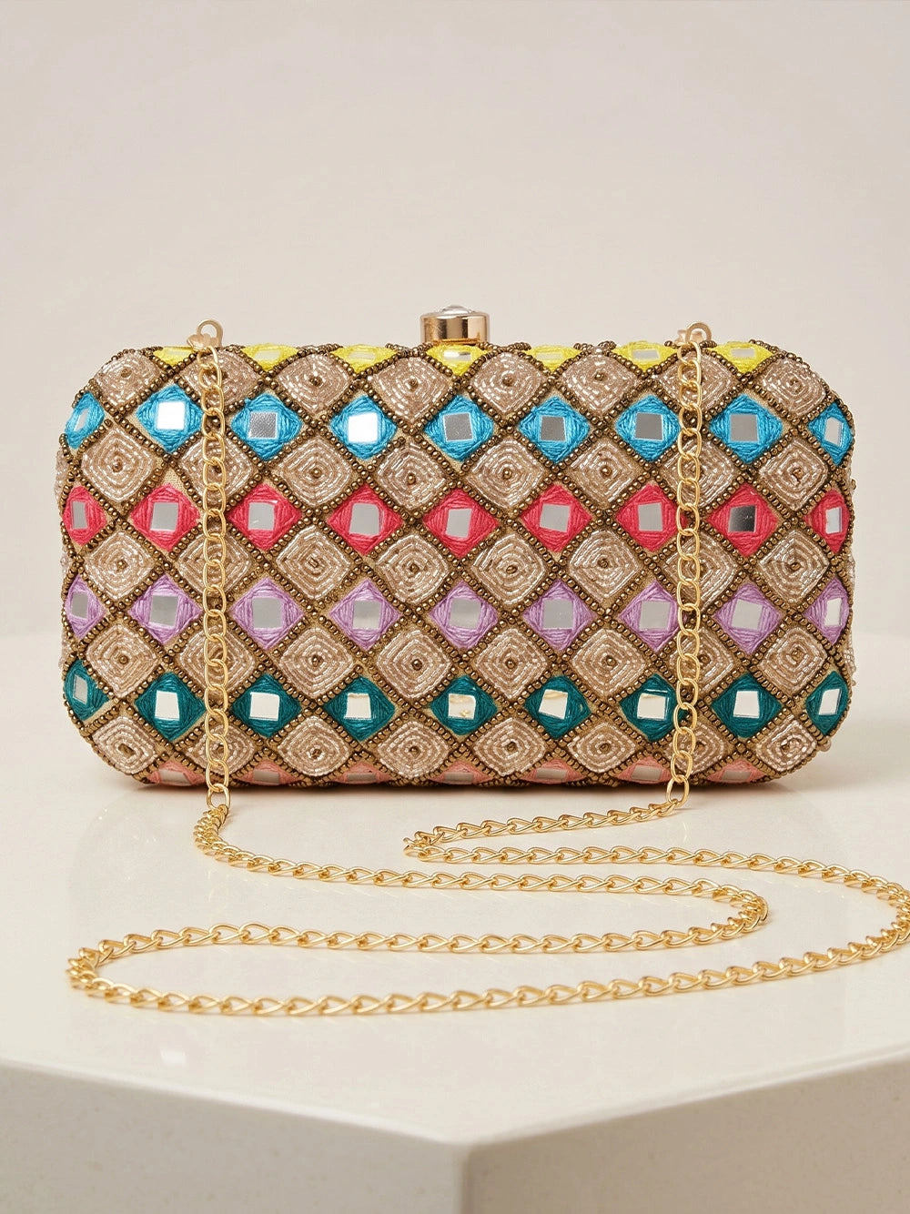 Multicolor Silk Sequin Clutch Bag