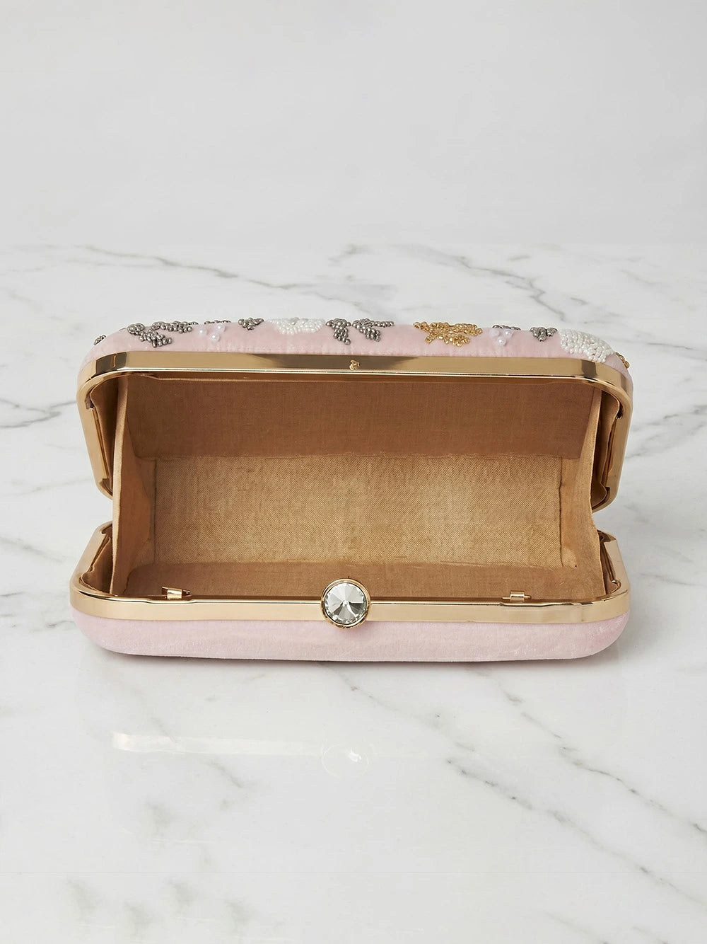 Pink Velvet Sequin Clutch Bag