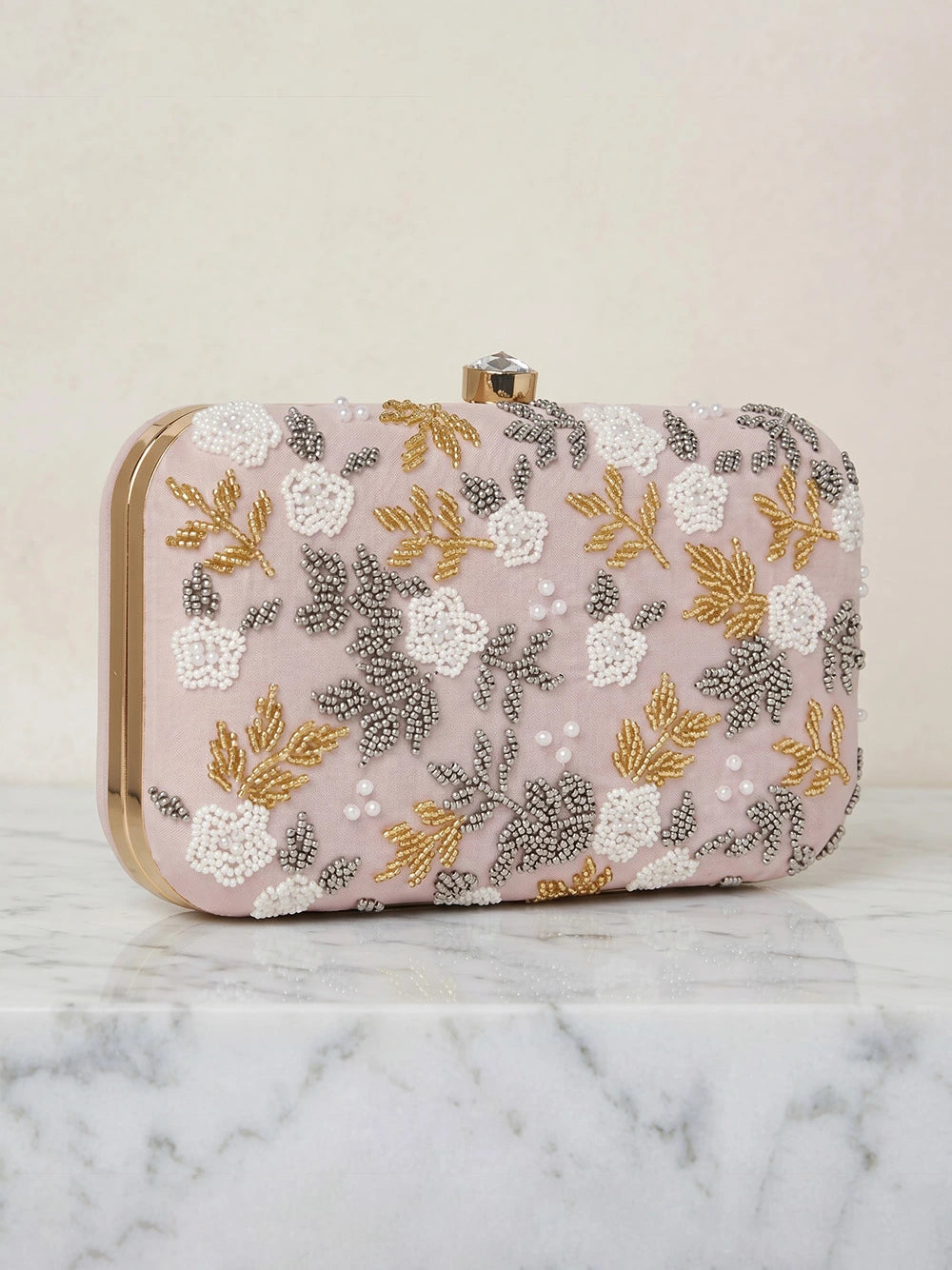 Pink Velvet Sequin Clutch Bag