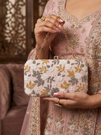 Pink Velvet Sequin Clutch Bag