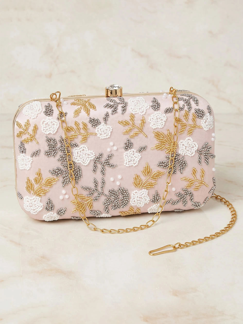 Pink Velvet Sequin Clutch Bag